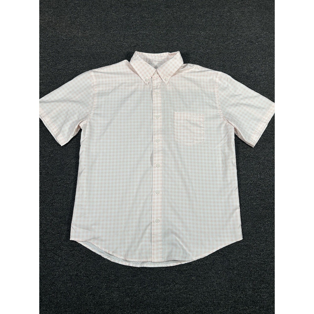 Huk Cross-Dye Teaser Shirt Men's Medium Pink‎ Check Button Up Lightweight S/S